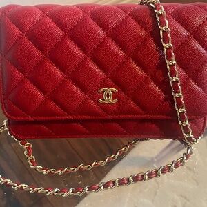 Red leather crossbody bag (large wallet size)